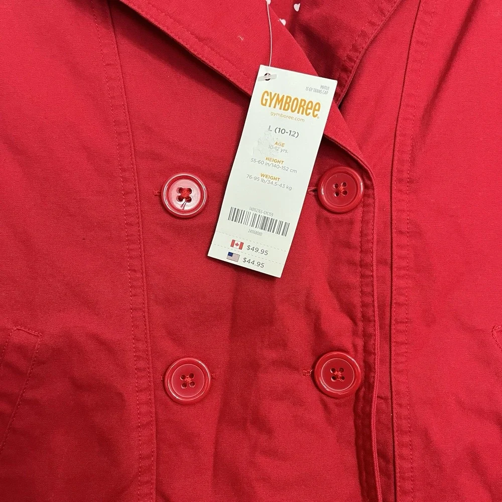 NWT Girls Large Gymboree UNIFORM Cotton RED Double Breasted‎ lined TRENCH COAT